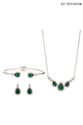 Jon Richard Silver Tone Crystal Pear And Pave Necklace Bracelet and Earring Set (N52908) | £30