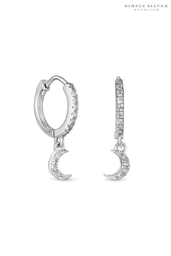 Simply Silver Sterling Silver Tone 925 Cubic Zirconia Mini Crescent Moon Hoop Earrings (N52948) | £26