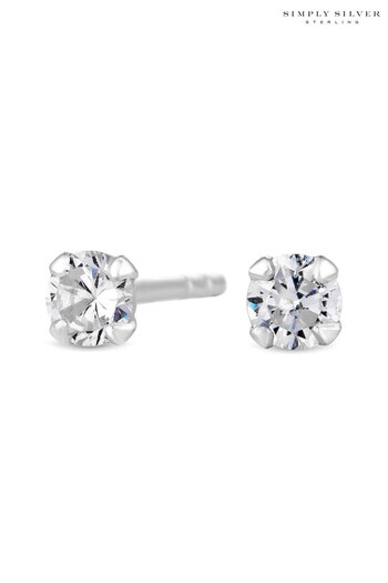 Simply Silver Silver Tone 3mm Round Brilliant Cubic Zirconia Studs Earrings (N52988) | £10