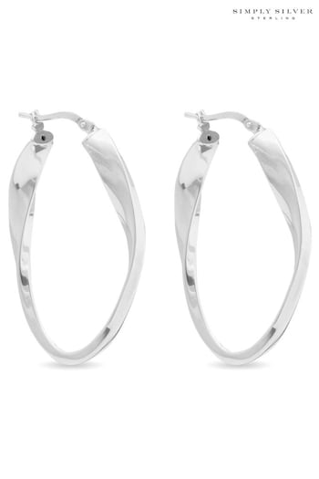 Simply Silver Sterling Silver Tone 925 Polished Oval Twist Hoop Earrings (N53032) | £40