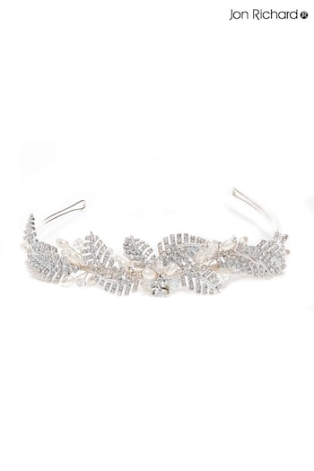 Jon Richard Silver Tone Leah Crystal Pave Gift Pouch Leaf And Pearl Tiara (N53051) | £50