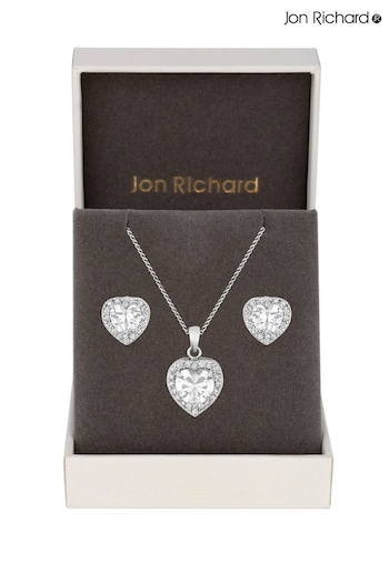 Jon Richard Silver Tone Pave Heart Matching Set in a Gift Box (N53053) | £30