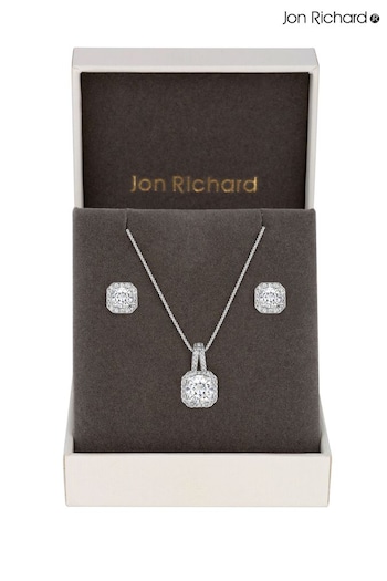 Jon Richard Silver Tone Clear Crystal Square Drop Matching Set in a Gift Box (N53054) | £30
