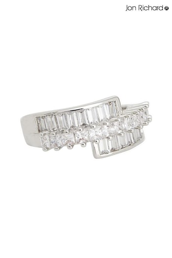 Jon Richard Silver Tone Rhodium Plated Cubic Zirconia Baguette And Pave Ring (N53121) | £25