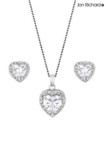 Jon Richard Silver Plated Rhodium Pave Heart Cubic Zirconia Gift Boxed Crystal Set (N53174) | £30