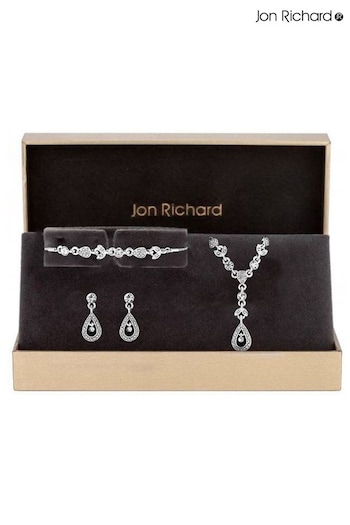Jon Richard Silver Tone Clear Crystal Floral Trio Gift Boxed Set (N53178) | £30