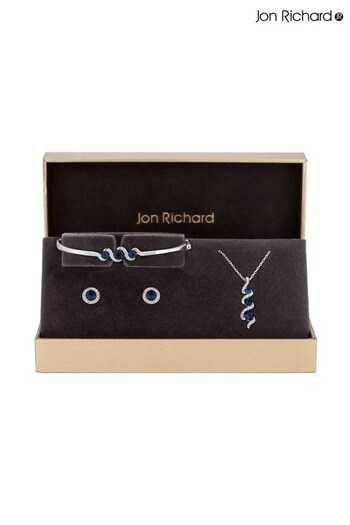 Jon Richard Silver Tone Sapphire And Crystal Twist Drop Trio Gift Boxed Set (N53179) | £22