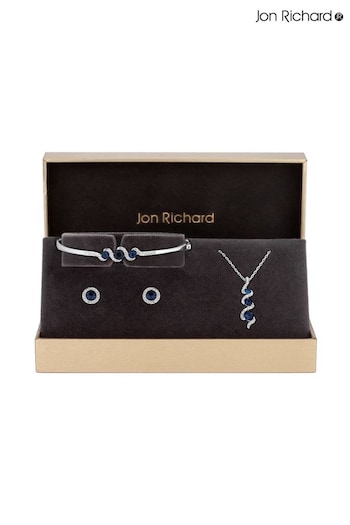 Jon Richard Silver Tone Sapphire And Crystal Twist Drop Trio Gift Boxed Set (N53179) | £22