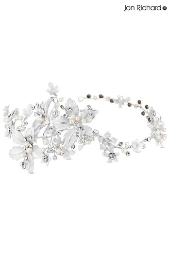 Jon Richard Silver Tone Lila Floral Crystal And Pearl Gift Pouch Hair Vine (N53189) | £65