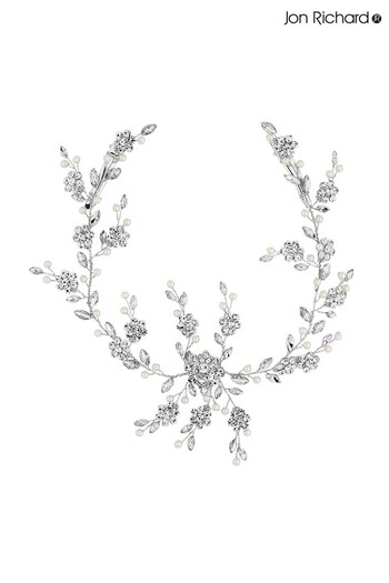 Jon Richard Silver Tone Crystal Flower And Pearl Gift Pouch Hair Vine (N53212) | £60