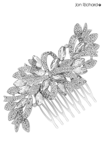 Jon Richard Silver Tone Louisa Silver Navette Crystal Ribbon Swirl Comb - Gift Pouch (N53234) | £35