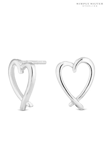 Simply Silver Sterling Silver Tone 925 Open Crossover Heart Stud Earrings (N53237) | £18