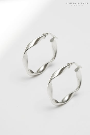 Simply Silver 925 Sterling Silver Recycled Square Twist Hoop Earrings (N53251) | £45