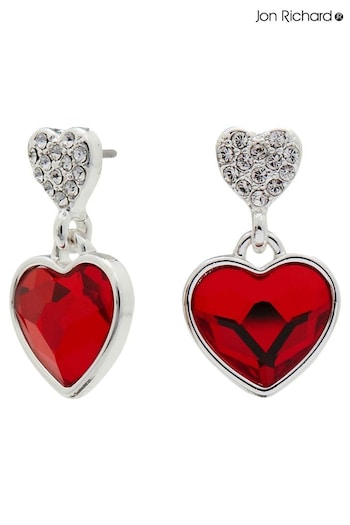 Jon Richard Red Silver Plated Dancing Heart Drop Earrings (N53299) | £18