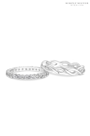 Simply Silver Sterling Silver Tone 925 Cubic Zirconia Infinity Double Ring Set (N53308) | £40