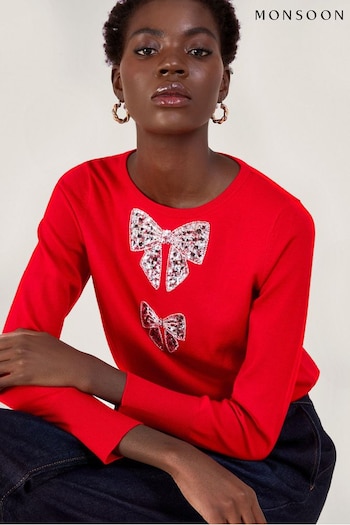 Monsoon Red Di Double Bow Jumper (N53501) | £70