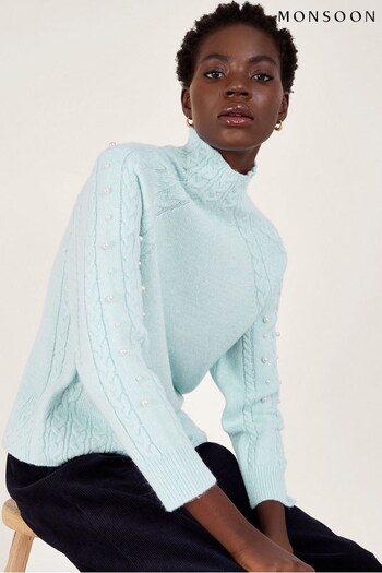 Monsoon Blue Pearl Cable Knit Jumper (N53503) | £35