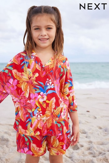 Red Tropical Shirt And Shorts Co-ord Set (3-16yrs) (N53601) | £18 - £23