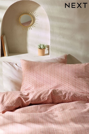 Pink Geo Pattern 100% Cotton Printed Bedding Duvet Cover and Pillowcase Set (N53611) | £20 - £28