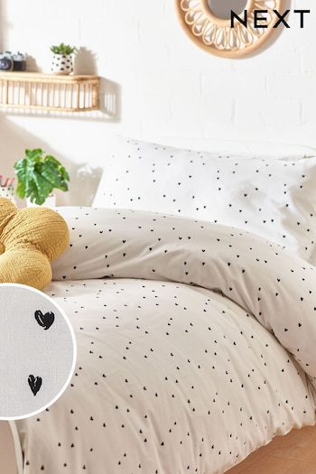 Black/White Hearts 100% Cotton Printed Bedding Duvet Cover and Pillowcase Set (N53612) | £18 - £28