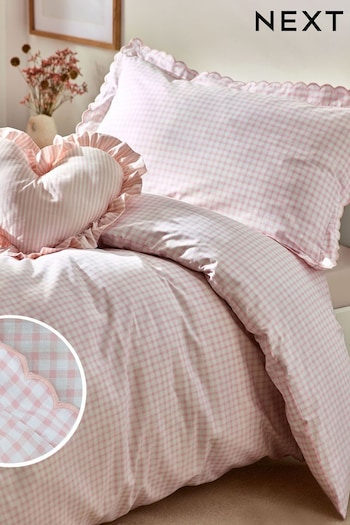 Pink Gingham 100% Cotton Printed Bedding Duvet Cover and Pillowcase Set (N53613) | £22 - £34