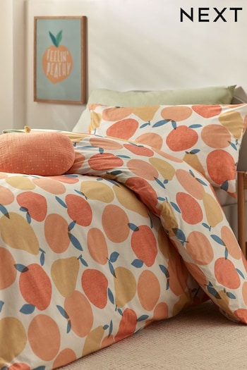 Cream Orange Peaches 100% Cotton Printed Bedding Duvet Cover and Pillowcase Set (N53622) | £20