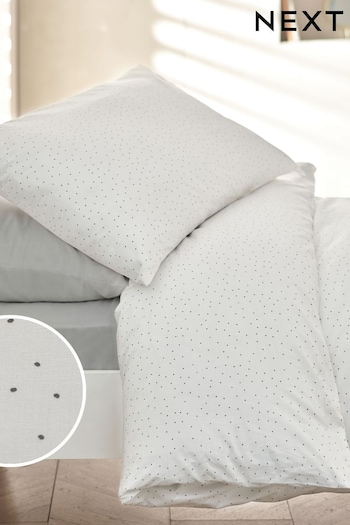 White Speckle Pattern 100% Cotton Printed Bedding Duvet Cover and Pillowcase Set (N53634) | £18 - £28