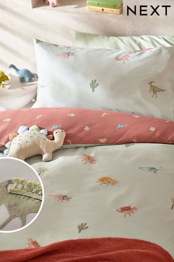 Sage Green Tassel Dinosaurs 100% Cotton Printed Bedding Duvet Cover and Pillowcase Set (N53637) | £30 - £42