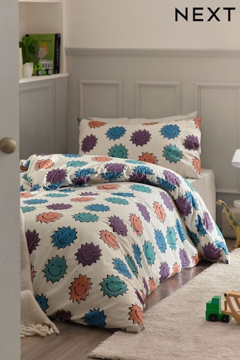 Natural Smiley Faces 100% Cotton Printed Bedding Duvet Cover and Pillowcase Set (N53639) | £20