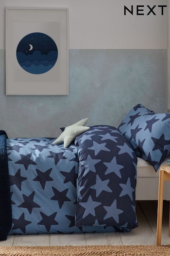 Navy Stars 100% Cotton Printed Bedding Duvet Cover and Pillowcase Set (N53642) | £18 - £28