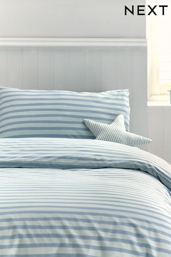 Teal Blue Stripes 100% Cotton Printed Bedding Duvet Cover and Pillowcase Set (N53643) | £18 - £20