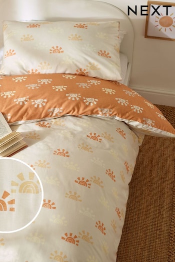 Rust Orange Sun 100% Cotton Printed Bedding Duvet Cover and Pillowcase Set (N53648) | £20