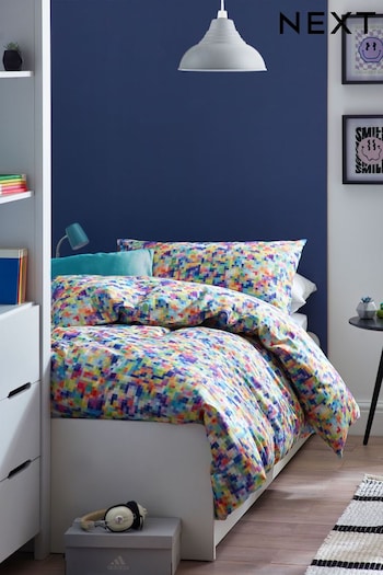 Multi Pixel Pattern 100% Cotton Printed Bedding Duvet Cover and Pillowcase Set (N53649) | £20