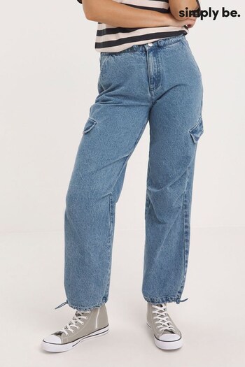 Simply Be Blue Wide Leg Denim Parachute Jeans (N53679) | £40