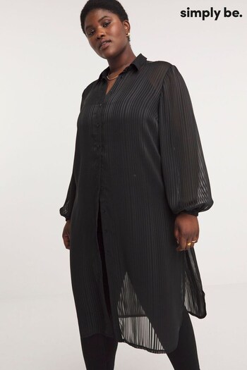 Simply Be Black Sheer Longline Shirt (N53680) | £28