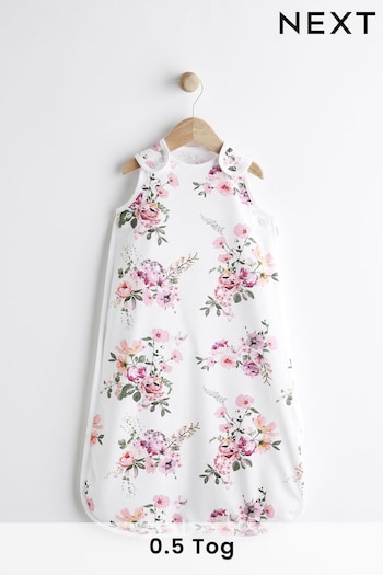 White Pink Floral Baby 100% Cotton 0.5 Tog Sleep Bag (N53685) | £22 - £26