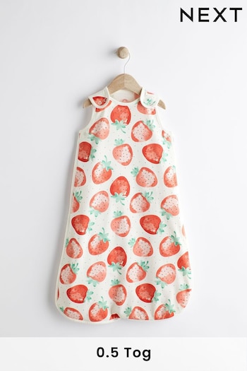White Strawberry Print 0.5 Tog fur-trim 100% Cotton Sleep Bag (N53688) | £22 - £26