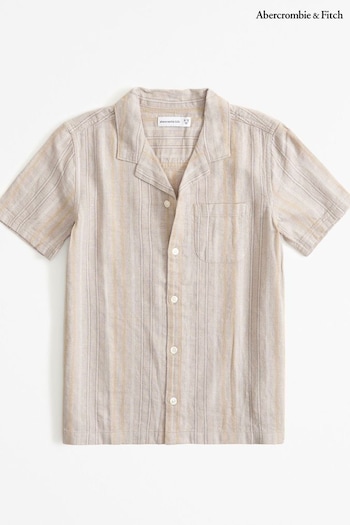 Abercrombie & Fitch Natural Knitted Stripe Short Sleeve Linen Shirt (N53689) | £29