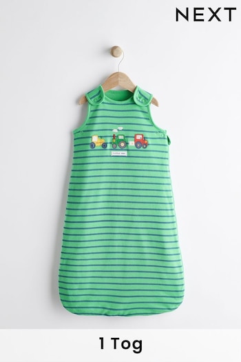 Green Blue Stripe Tractor Baby 100% Cotton 1 Tog Sleep Bag Taupe (N53718) | £26 - £30