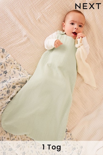 Green Muslin Baby 100% Cotton 1 Tog Sleep Bag embellished (N53752) | £28 - £32