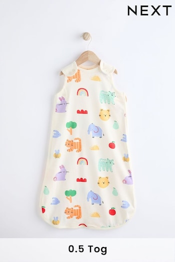 Beige Colourful Jungle Animals 0.5 Tog Baby 100% Cotton Sleep Bag (N53760) | £22 - £26