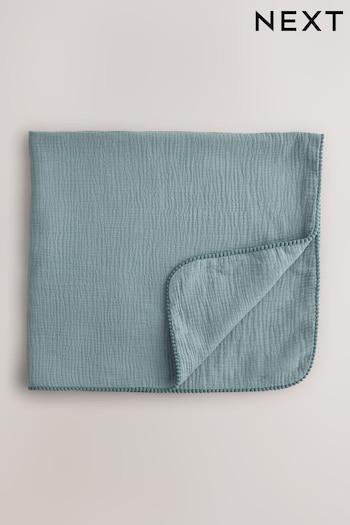 Blue Pom Baby 100% Cotton Muslin Blanket (N53773) | £28