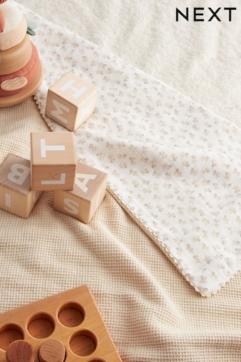 Natural Floral Baby 100% Cotton Waffle & Muslin Blanket (N53780) | £30