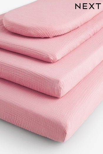 Pink Muslin 100% Cotton Baby Fitted Sheets 2 Pack (N53807) | £14 - £25
