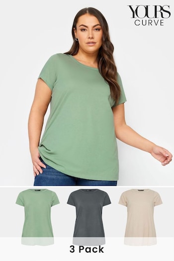 Yours Curve Green 3 Pack Core Basic T-Shirt (N53817) | £29