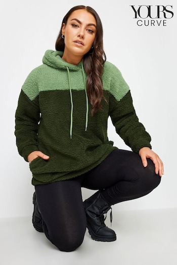 Yours Curve Green Colourblock Teddy Hoodie (N53818) | £31