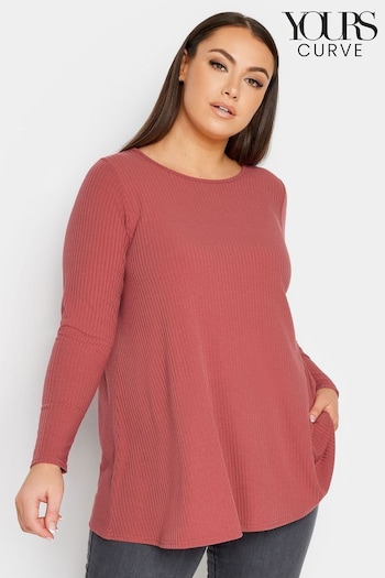 Yours Curve Red Long Sleeve Ribbed Swing T-Shirt (N53821) | £22