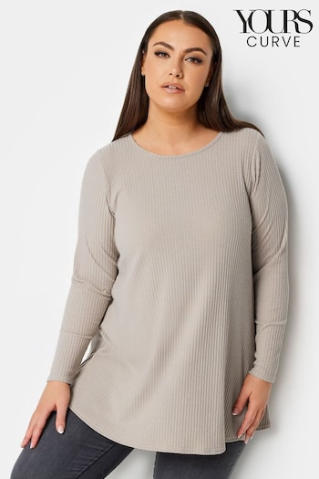 Yours Curve Cream Long Sleeve Ribbed Swing T-Shirt (N53824) | £22