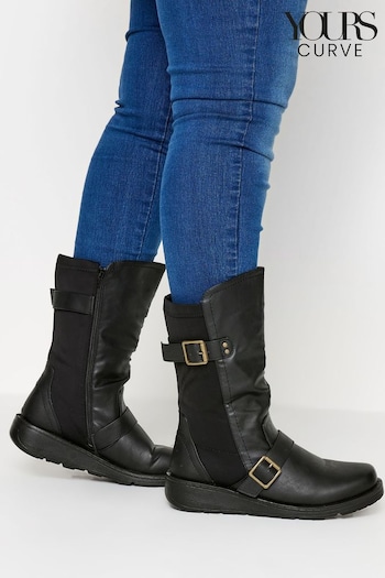 Yours Curve Black Extra-Wide Fit Low Wedge Buckle Monica Boots (N53835) | £45