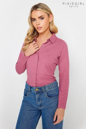 PixieGirl Petite Pink Cotton Slub Long Sleeve Shirt (N53854) | £25